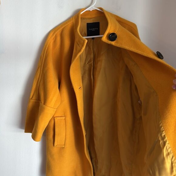 Talbots Wool Mustard yellow short sleeve large buttons Pea Coat women’s 14P GUC - Picture 9 of 14
